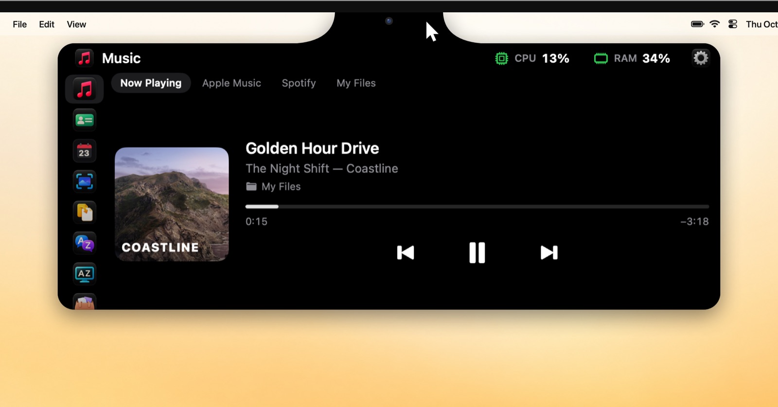 Music controls in the Brow panel